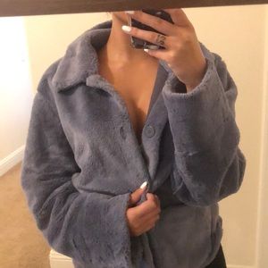Blue reversible faux fur coat